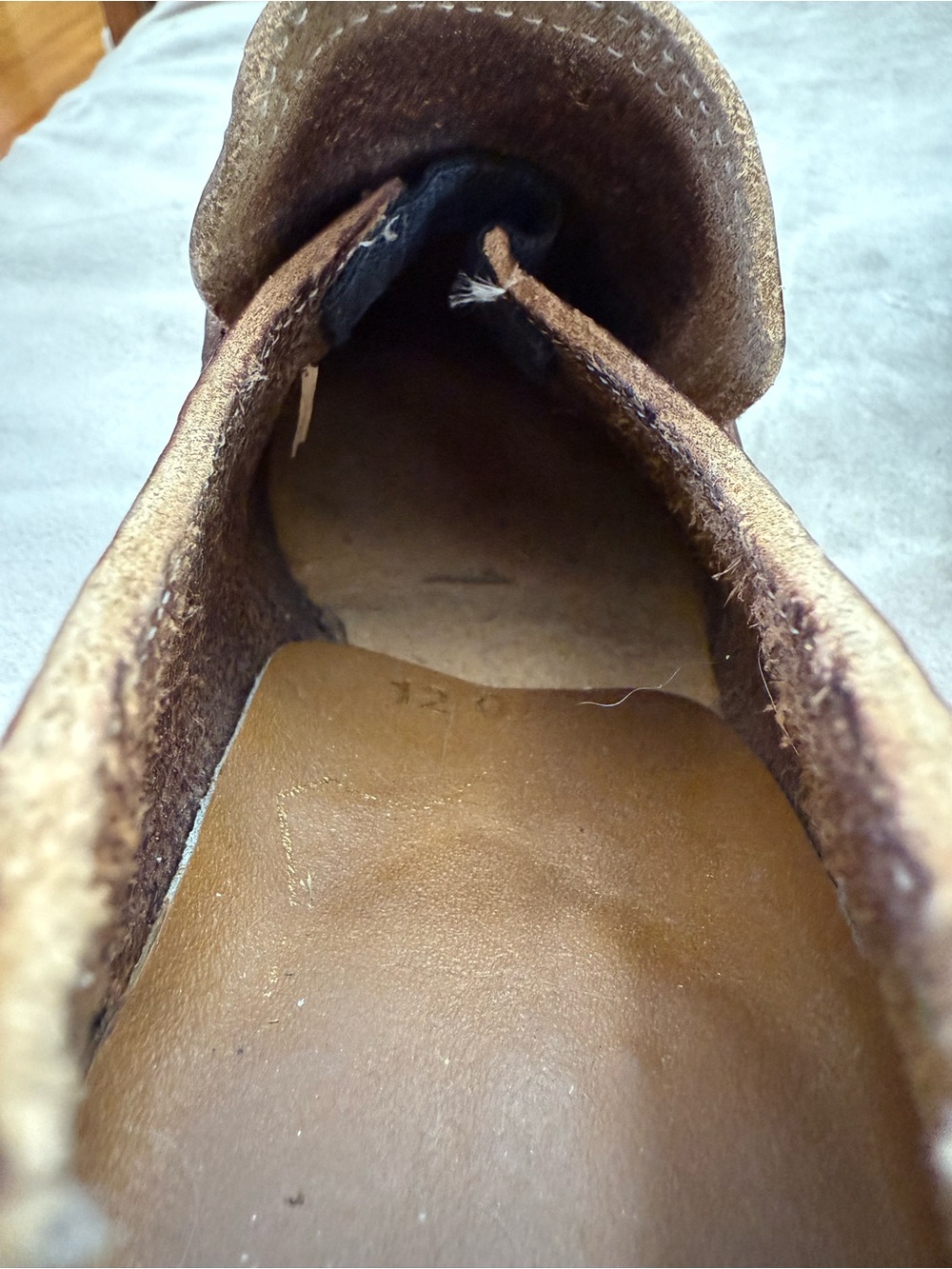 * Vintage Leather Chunky Heel Loafers Bold Stitching - Picture 7 of 12